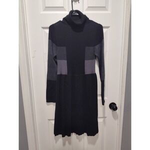 $118 Adrianna Papell Fit & Flare Turtleneck Sweater Dress Size Medium Black Gray